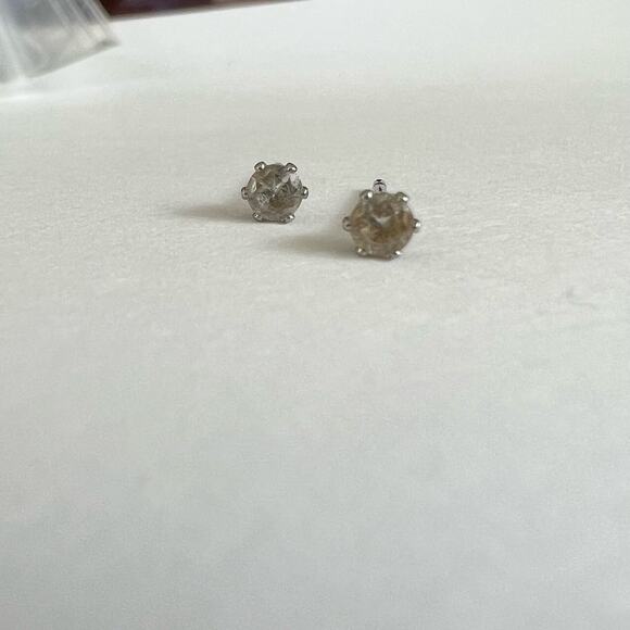 Modern Glass Crystal Studs | Minimalist Silver Setting | Clear Stone Posts - Picture 2 of 5